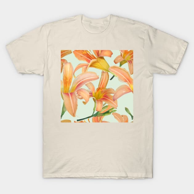 Tiger Lilies on Pale Green T-Shirt by ArtticArlo